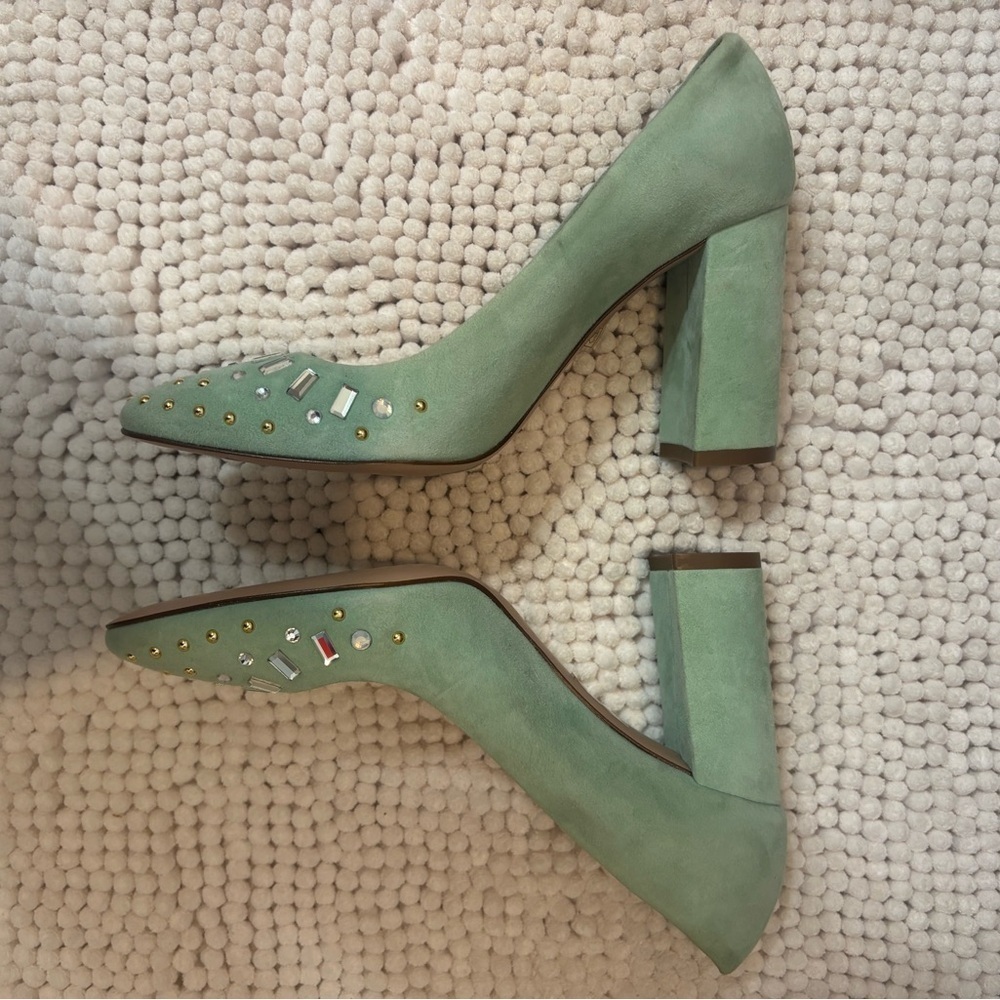 JCREW Mint Green Jeweled Heels - Picture 3 of 8